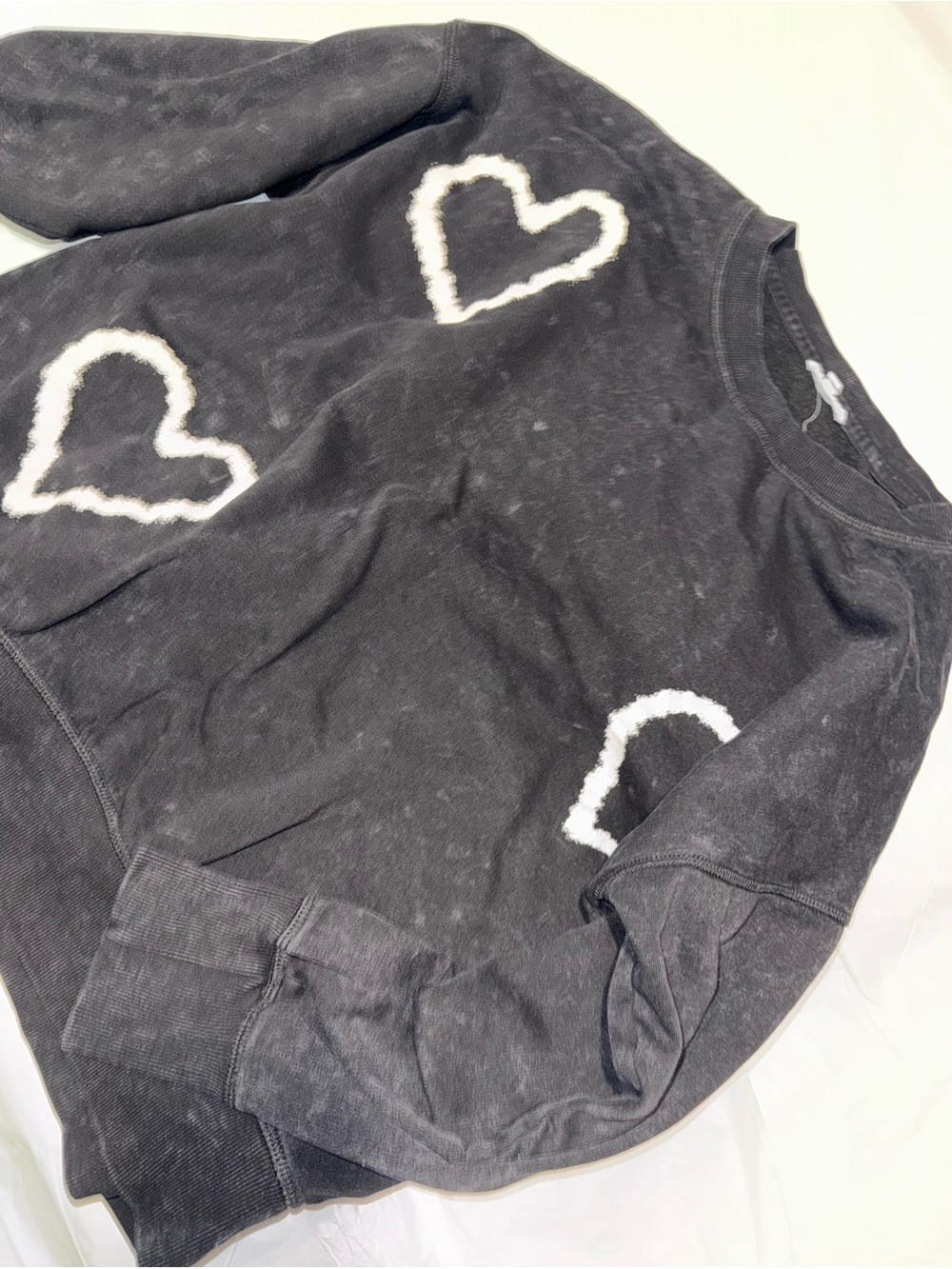 Maurices Black Kids Pajama Top with White Fuzzy Hearts
